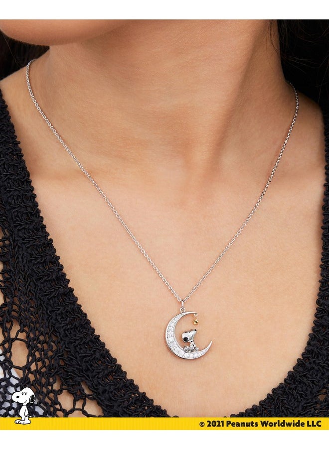 Peanuts PEANUTS Womens Snoopy Moon Cubic Zirconia Necklace 18" -18k Yellow Flash Plated Snoopy Necklace - Official License  - Image 2