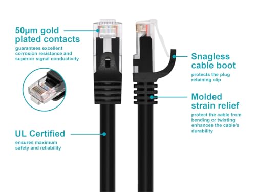 Monoprice Cat6 1ft Black Patch Cable UTP 24AWG 550MHz Pure Bare Copper Snagless RJ45 Flexboot Series Ethernet Cable - Image 3