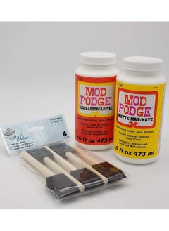 Mod Podge Complete Decoupage Kit Two 16Oz Bottles Waterbase Sealer/Glue (Matte Gloss Finish) With 4 Pk Foam Brush Set Clear  - Image 2