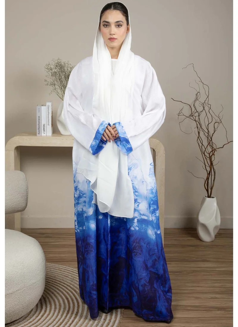 MSquare Fashion Linen Fabric Abaya with White and Blue Shades with Headscarf