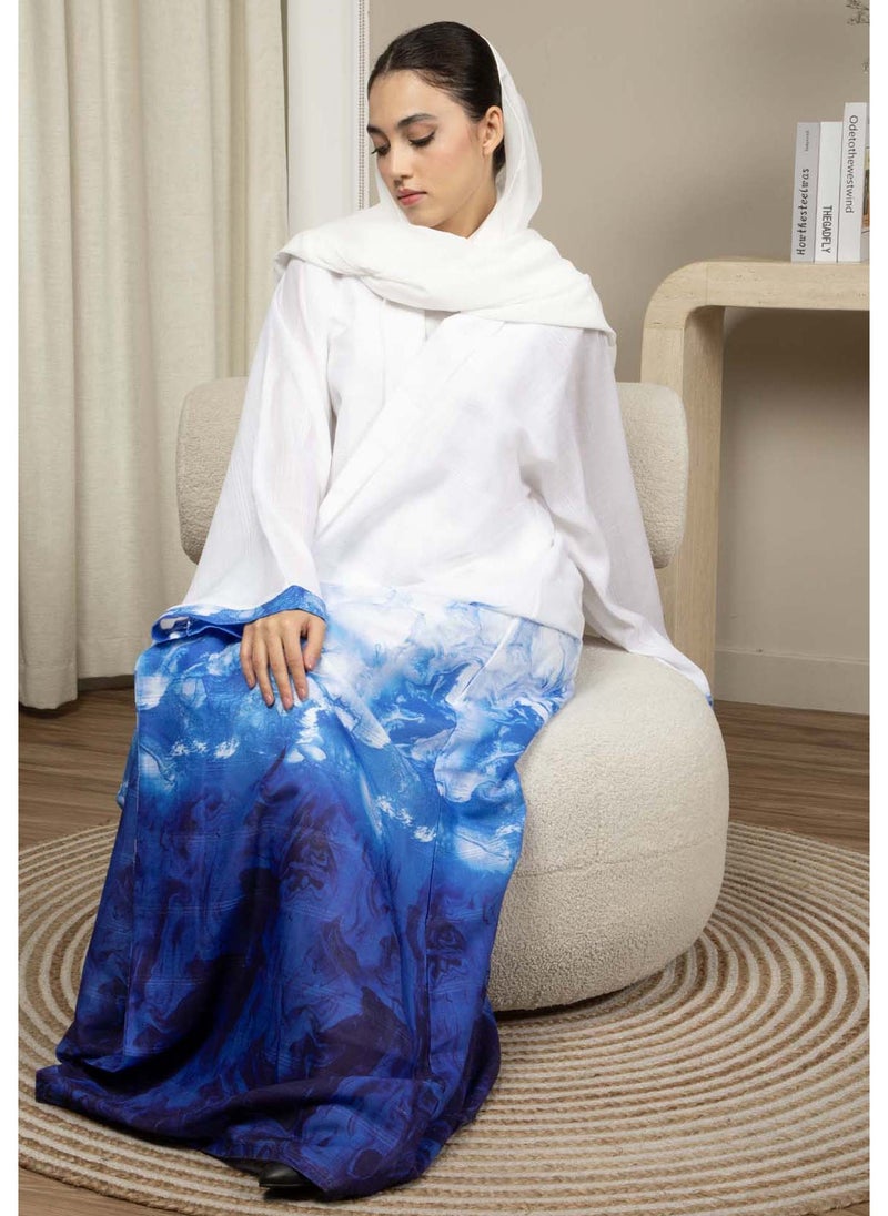 MSquare Fashion Linen Fabric Abaya with White and Blue Shades with Headscarf - Image 3