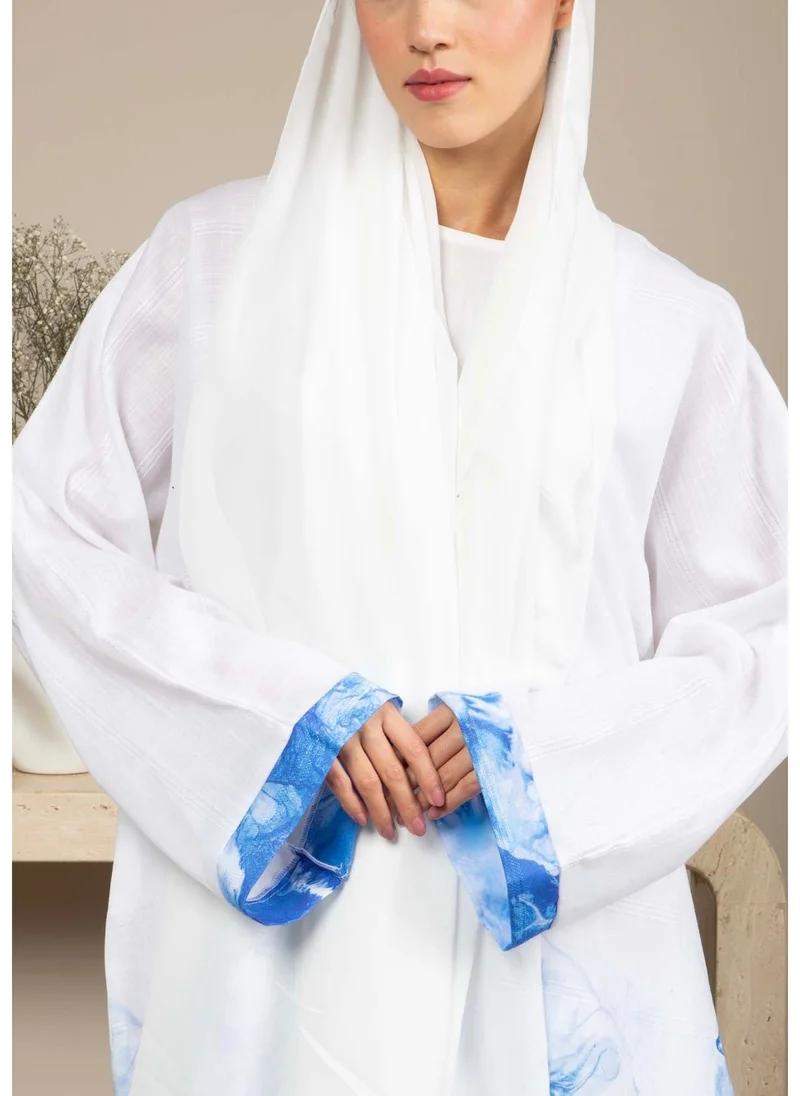 MSquare Fashion Linen Fabric Abaya with White and Blue Shades with Headscarf