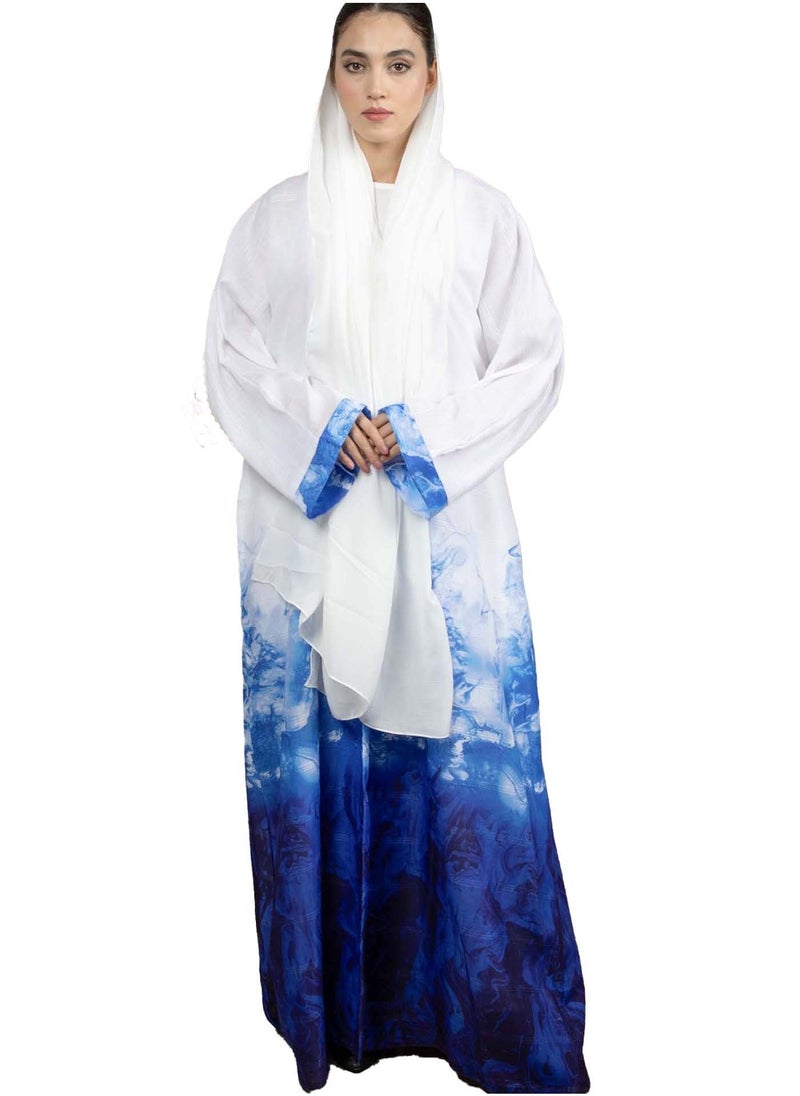 MSquare Fashion Linen Fabric Abaya with White and Blue Shades with Headscarf - Image 5
