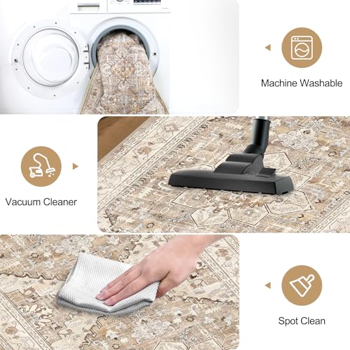 Yamaziot Washable Runner Rug, 2x8 Non-Slip Boho Vintage Hallway Rug Runner with Rubber Backing, Stain Resistant & Low Pile Faux Wool Distressed Carpet Runner for Bedroom, Kitchen, Laundry, Entrance - Image 5
