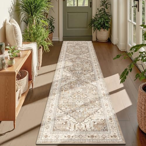 Yamaziot Washable Runner Rug, 2x8 Non-Slip Boho Vintage Hallway Rug Runner with Rubber Backing, Stain Resistant & Low Pile Faux Wool Distressed Carpet Runner for Bedroom, Kitchen, Laundry, Entrance - Image 1