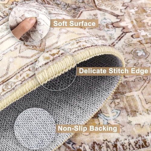 Yamaziot Washable Runner Rug, 2x8 Non-Slip Boho Vintage Hallway Rug Runner with Rubber Backing, Stain Resistant & Low Pile Faux Wool Distressed Carpet Runner for Bedroom, Kitchen, Laundry, Entrance - Image 3