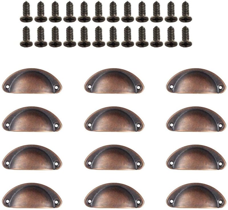 Red Bronze Vintage Cabinet Cup Pull Handles 12 Pcs Drawer Shell Pulls Furniture Knob - Image 2