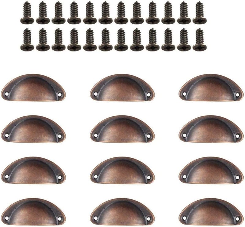 Red Bronze Vintage Cabinet Cup Pull Handles 12 Pcs Drawer Shell Pulls Furniture Knob - Image 1