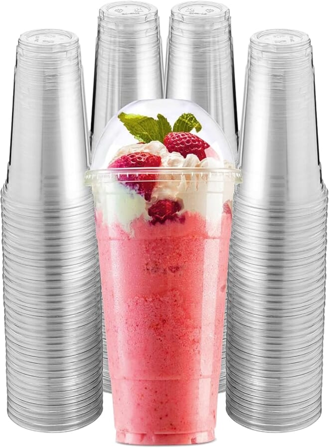 Green Direct 20 oz. Plastic Clear Disposable Drinking Cups With Lids for Ice coffee, Bubble Boba Tea Cups Pack of 100