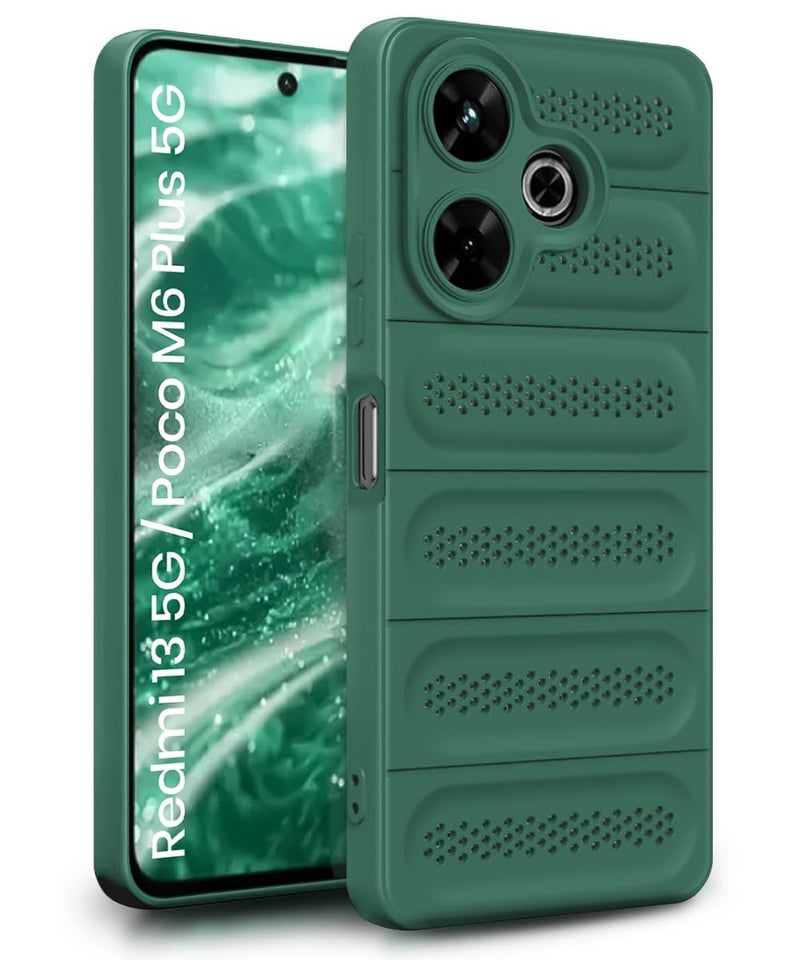 WOW IMAGINE Ultimate Silicone Back Cover Case for Mi Redmi 13 5G | Poco M6 Plus 5G | Heat Dissipation Thin Soft TPU | 360° Camera Protection | Breathable Cooling Holes – Forest Green - Image 1