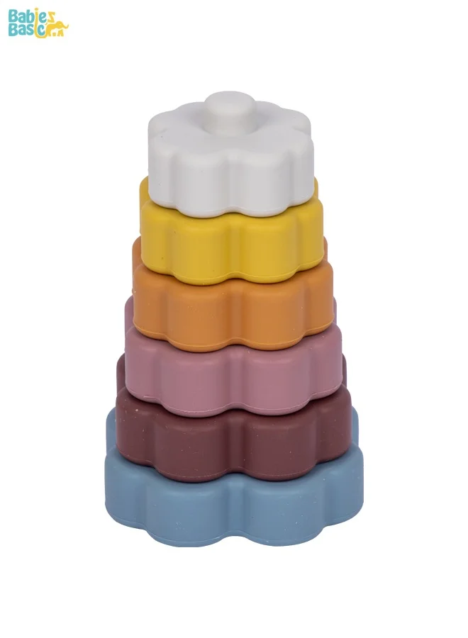 Babies Basic Silicone Stacking Toy For Babies/Kids, Stacking Cup,Flower Shape, Bpa Free 100% Safe - Flower
