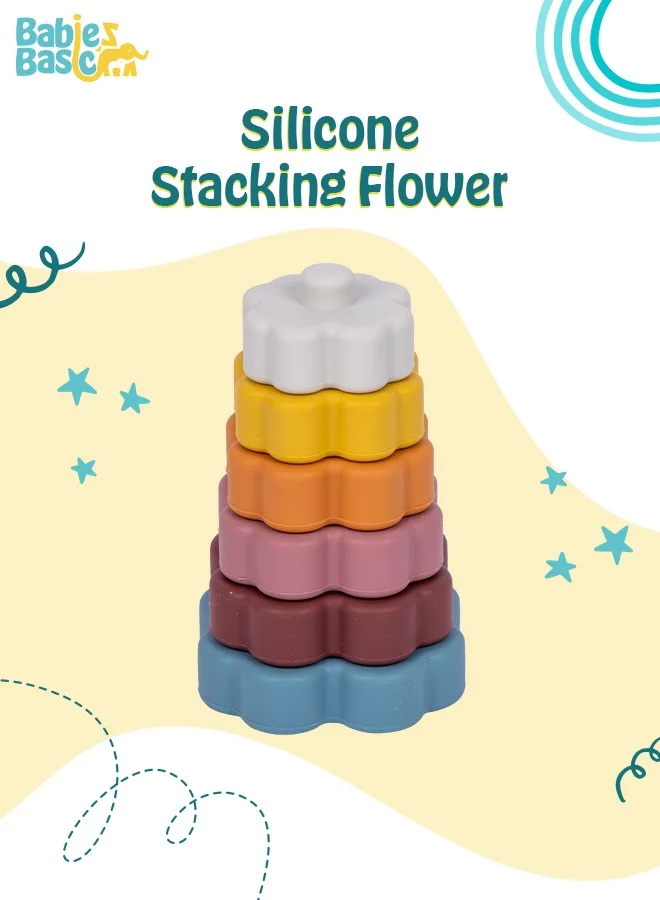 Babies Basic Silicone Stacking Toy For Babies/Kids, Stacking Cup,Flower Shape, Bpa Free 100% Safe - Flower