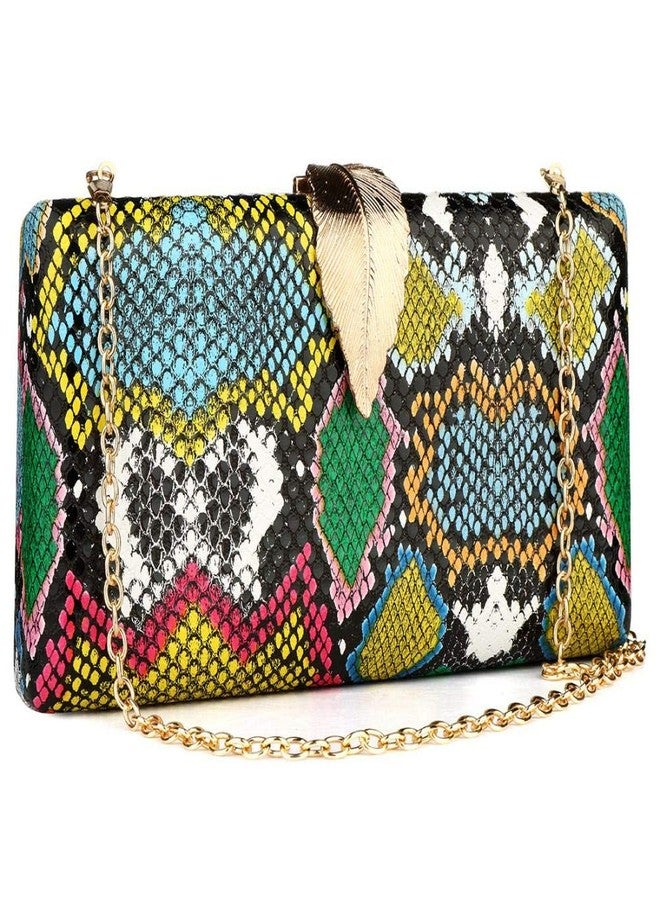 Gets Multicolor Snakeskin Purse for Women Box Evening Bag Green Snakeskin Clutch Handbag Party Wedding - Image 1
