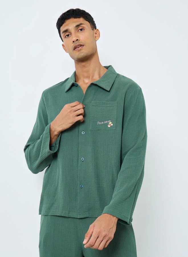 Styli Styli Men Printed Pocket Textured Shirt and Pyjama Set