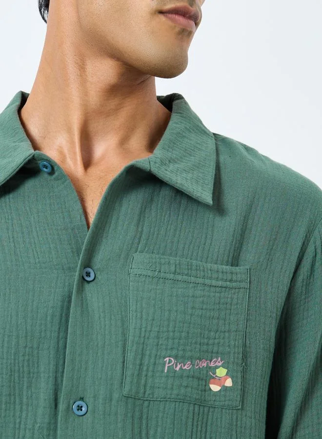 Styli Styli Men Printed Pocket Textured Shirt and Pyjama Set