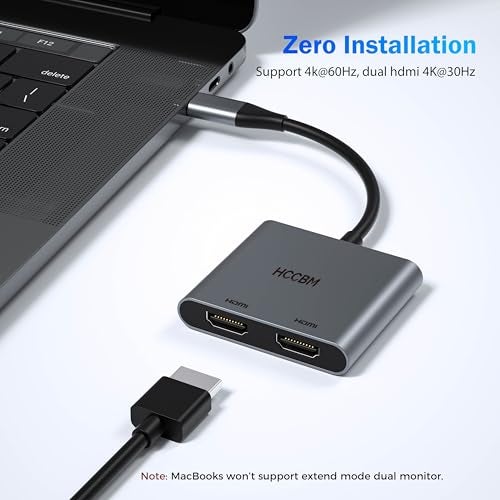 HCCBM USB C to Dual HDMI Adapter, Dual Monitors Adapter USB C Hub with 2 HDMI Docking Station 4K @60hz for MacBook Laptop HP Dell Surface Thinkpad - Image 2