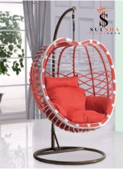 SULSHA Apple Shape Hanging Egg Indoor Outdoor Patio Wicker Rattan Swing Chair with UV Resistant Random Washable Cushions & Iron Frame for Garden, Living Room & Backyard - Red  - Image 1