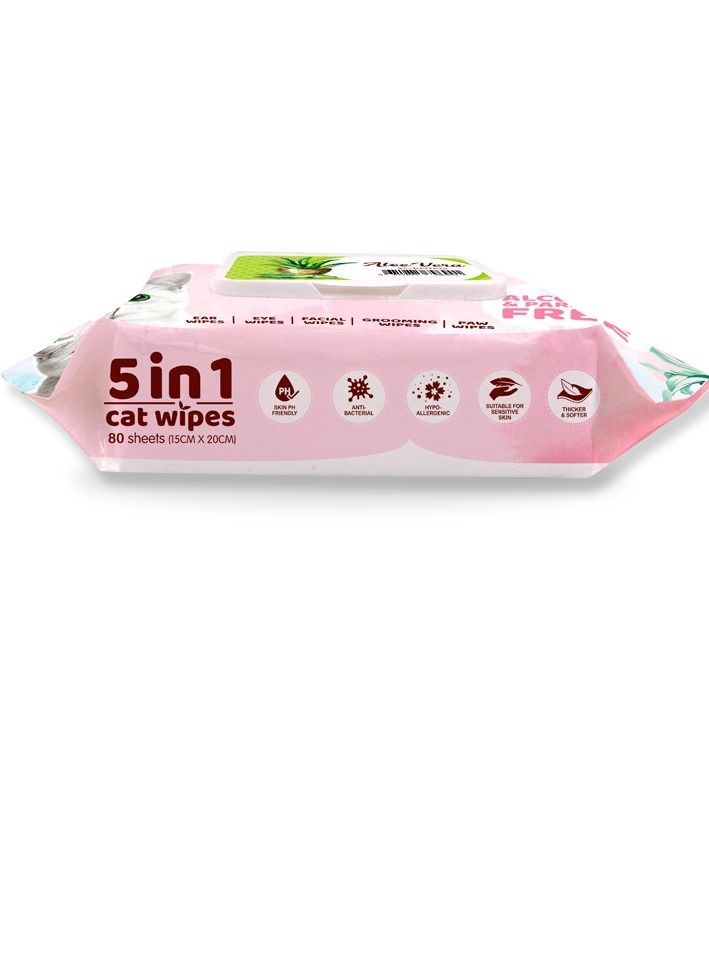 Kit Cat 5-in-1 Aloe Vera Scented Ear Eye Face Grooming Paw Cat Wipes 80sheets 15X20Cm - Image 2