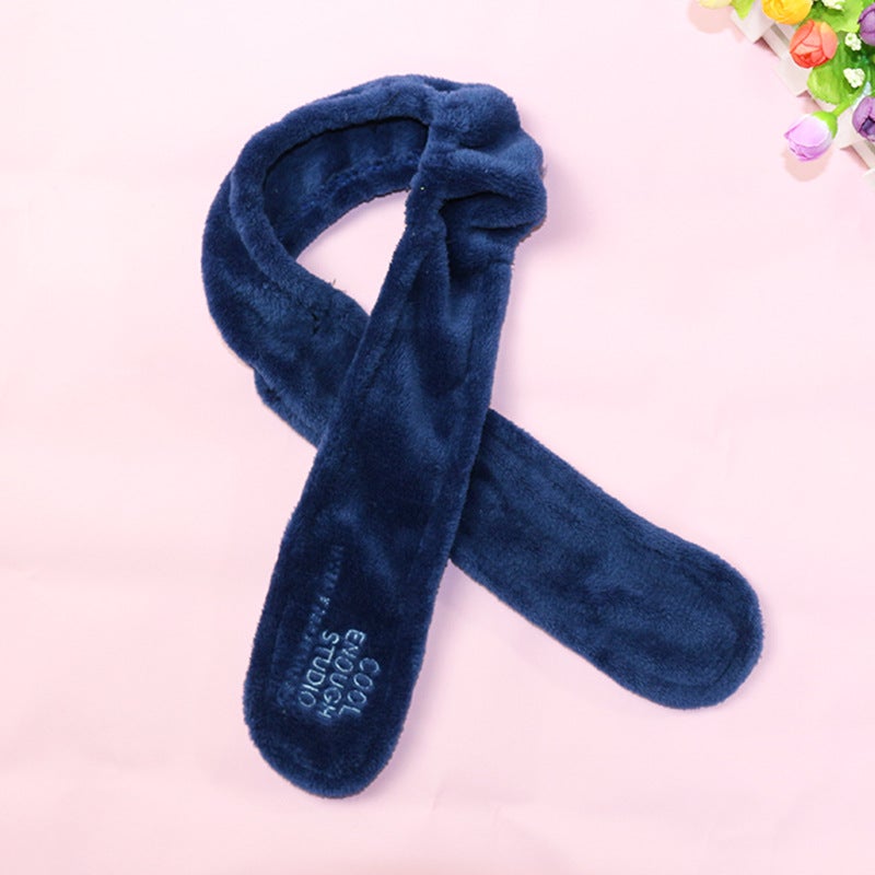 Loquat Korean version of hot selling ladies face makeup rabbit ears hair band embroidery plush headdress cross hair band factory wholesale Navy blue