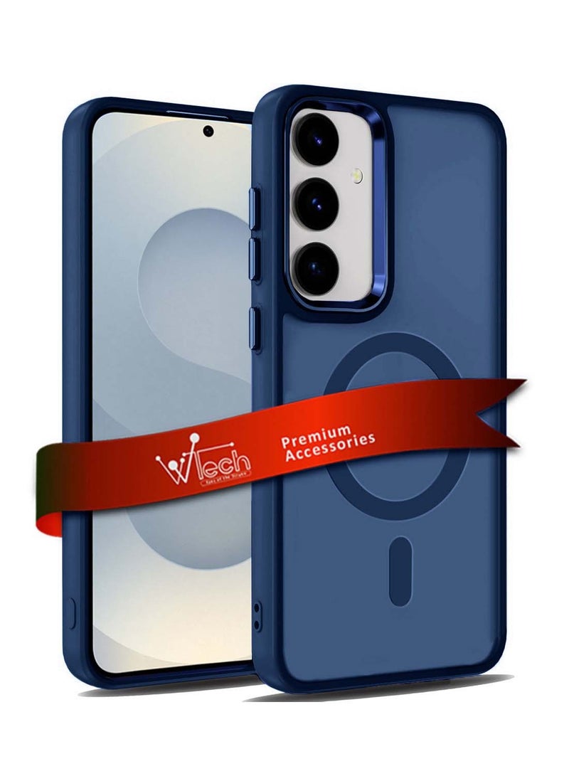 Wtech Samsung Galaxy S25 2025 Hard Silicone Hybrid Translucent Slim Stylish Magnetic Magsafe Case Cover - Navy Blue - Image 1