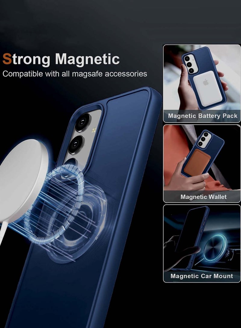 Wtech Samsung Galaxy S25 2025 Hard Silicone Hybrid Translucent Slim Stylish Magnetic Magsafe Case Cover - Navy Blue - Image 4