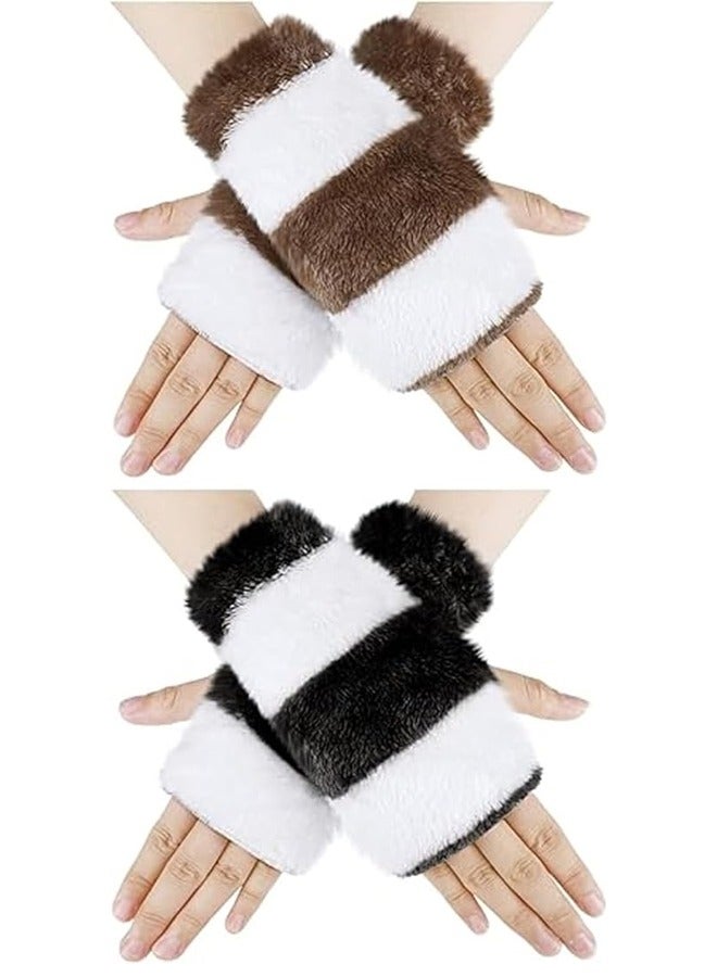 Excefore Fingerless Hand Warmer Skeleton Gloves, 2 Pairs Women Winter Warm Knit Fingerless Gloves Hand Crochet Thumbhole Arm Warmers Mittens, Hand Warmers for Women, about 18 cm/ 7.09 inches  - Image 1