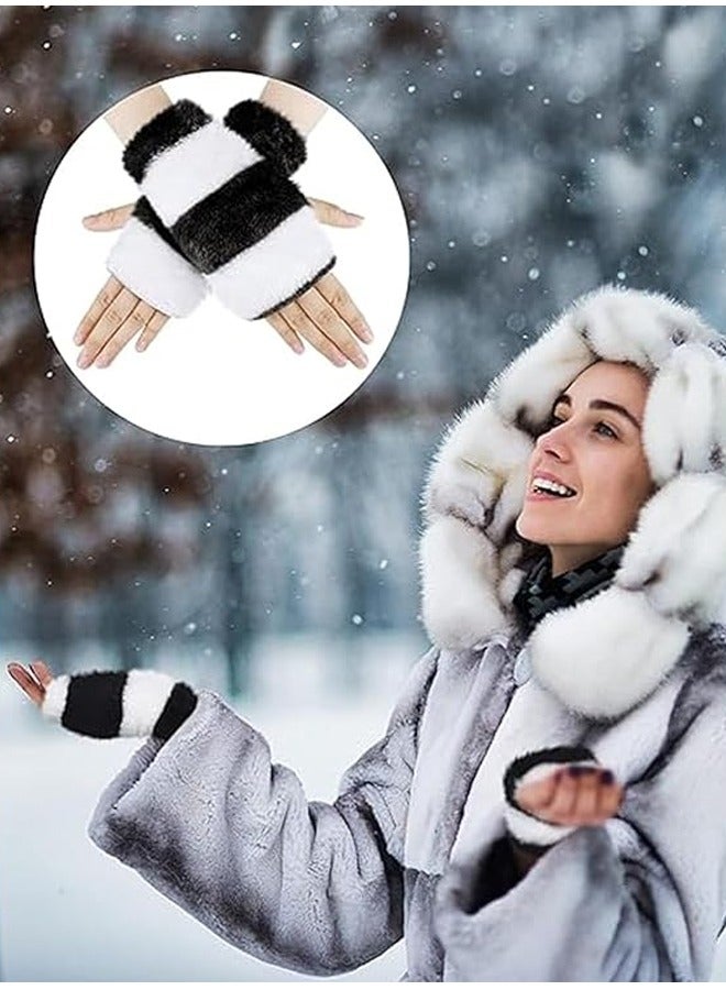 Excefore Fingerless Hand Warmer Skeleton Gloves, 2 Pairs Women Winter Warm Knit Fingerless Gloves Hand Crochet Thumbhole Arm Warmers Mittens, Hand Warmers for Women, about 18 cm/ 7.09 inches  - Image 5