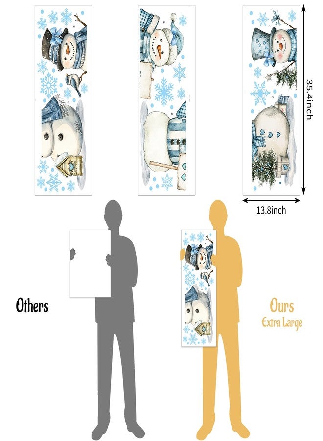 Whaline 13.8 x 35.4'' Extra Large Christmas Window Clings 3 Sheets Blue Snowman Snowflake Window Stickers Double Sided Glass Decals for Winter Xmas Home Classroom Office Party Decoration - Image 5