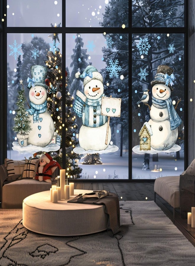 Whaline 13.8 x 35.4'' Extra Large Christmas Window Clings 3 Sheets Blue Snowman Snowflake Window Stickers Double Sided Glass Decals for Winter Xmas Home Classroom Office Party Decoration - Image 2