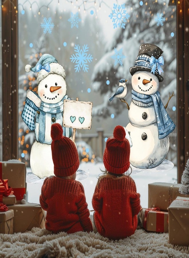 Whaline 13.8 x 35.4'' Extra Large Christmas Window Clings 3 Sheets Blue Snowman Snowflake Window Stickers Double Sided Glass Decals for Winter Xmas Home Classroom Office Party Decoration - Image 3