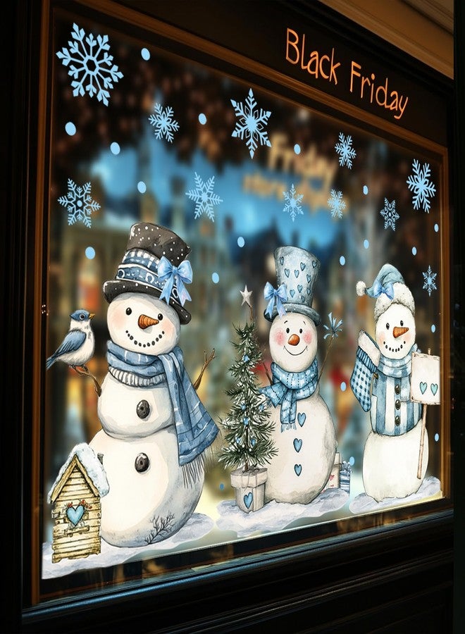 Whaline 13.8 x 35.4'' Extra Large Christmas Window Clings 3 Sheets Blue Snowman Snowflake Window Stickers Double Sided Glass Decals for Winter Xmas Home Classroom Office Party Decoration - Image 1