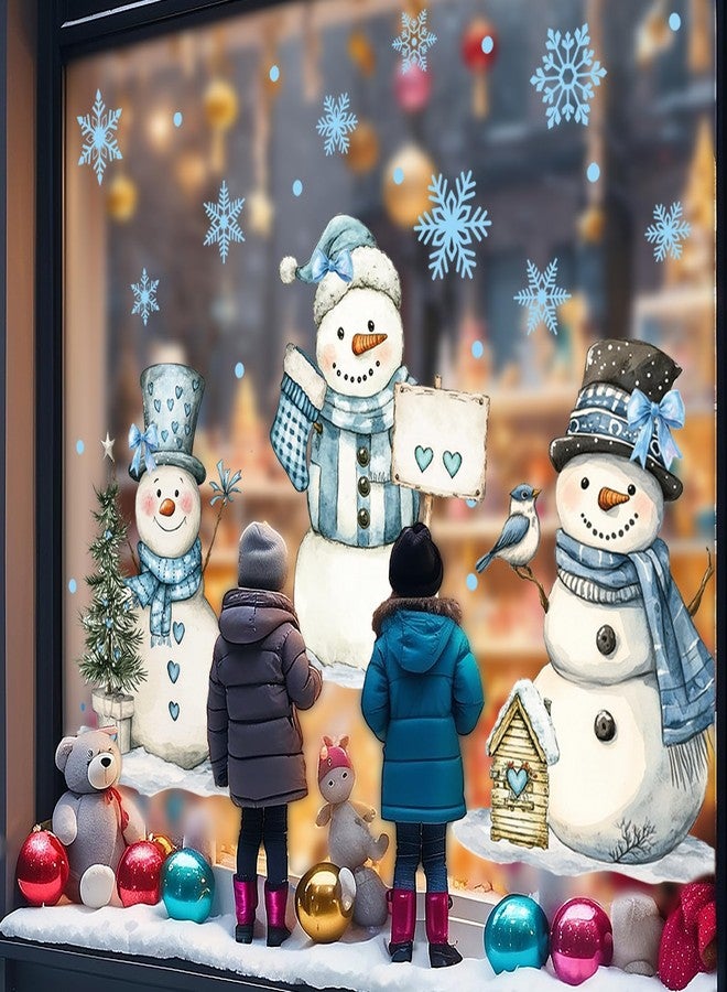 Whaline 13.8 x 35.4'' Extra Large Christmas Window Clings 3 Sheets Blue Snowman Snowflake Window Stickers Double Sided Glass Decals for Winter Xmas Home Classroom Office Party Decoration - Image 4