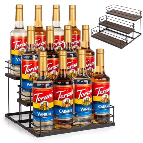 kimilus 12 Bottle Capacity Coffee Syrup Organizer 3 Tier Coffee Syrup Stand Shelf for Coffee Bar Kitchen Small Wine Rack for Bar Family Storage for Syrup Wine Dressing - Image 1