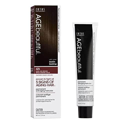 AGE beautiful Permanent Hair Color Dye Liqui Creme  100 Gray Coverage  AntiAging Haircolor  Biotin for Thicker Fuller Hair  Professional Salon Coloring  4A Dark Ash Brown