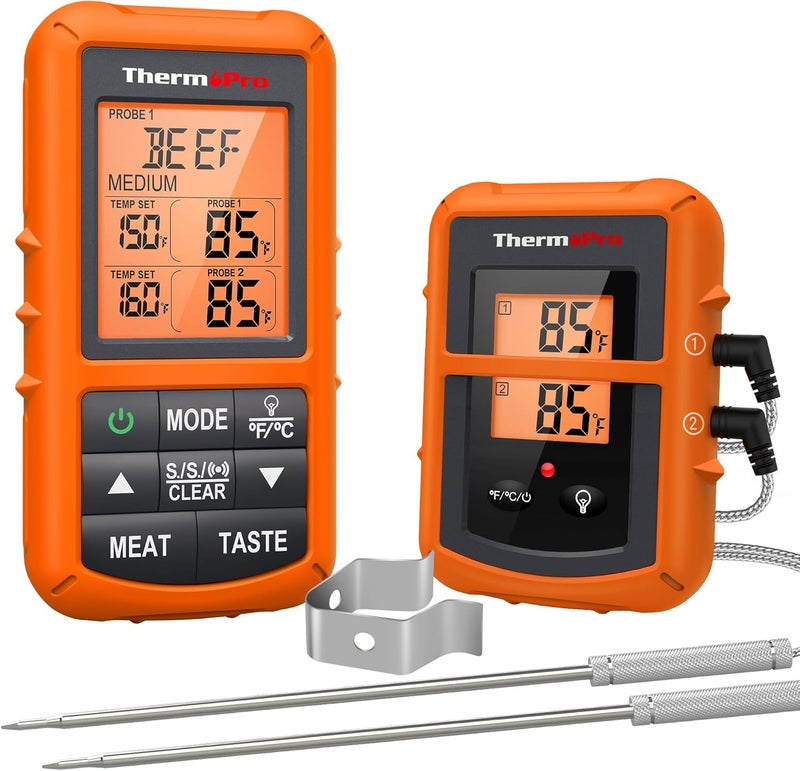 ThermoPro TP20 500FT مقياس حرارة اللحم اللاسلكي مع مجس لحم مزدوج، مقياس حرارة رقمي للطهي، مقياس حرارة اللحم اللاسلكي للشواء، مقياس حرارة لحم البقر، الستيك، السمك، الديك الرومي - Image 1