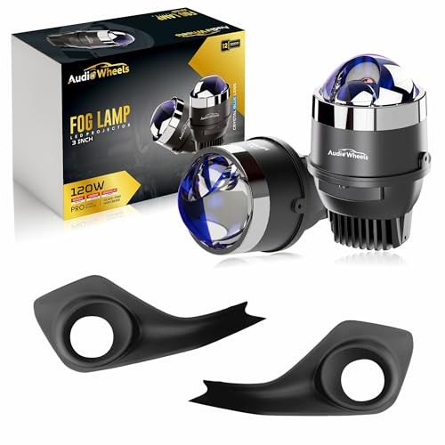 Audio Wheels 3" LED Projector Fog Lamp with Cover 120W, Tri-Color (White/Warm/Yellow) | Single Beam | with Blue Tint Film | Fog Light for Car & Vehicle Modification | For Maruti Suzuki Swift 2018 - Image 1