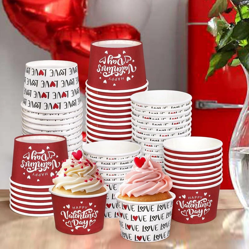 Whaline 60 Packs Snack Cups Love Red Heart Disposable Bowls 9oz Dessert Food Treat Paper Bowls for Wedding Treats Cupcakes Party Favor Supplies Decor - Image 1