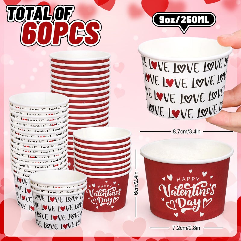 Whaline 60 Packs Snack Cups Love Red Heart Disposable Bowls 9oz Dessert Food Treat Paper Bowls for Wedding Treats Cupcakes Party Favor Supplies Decor - Image 2
