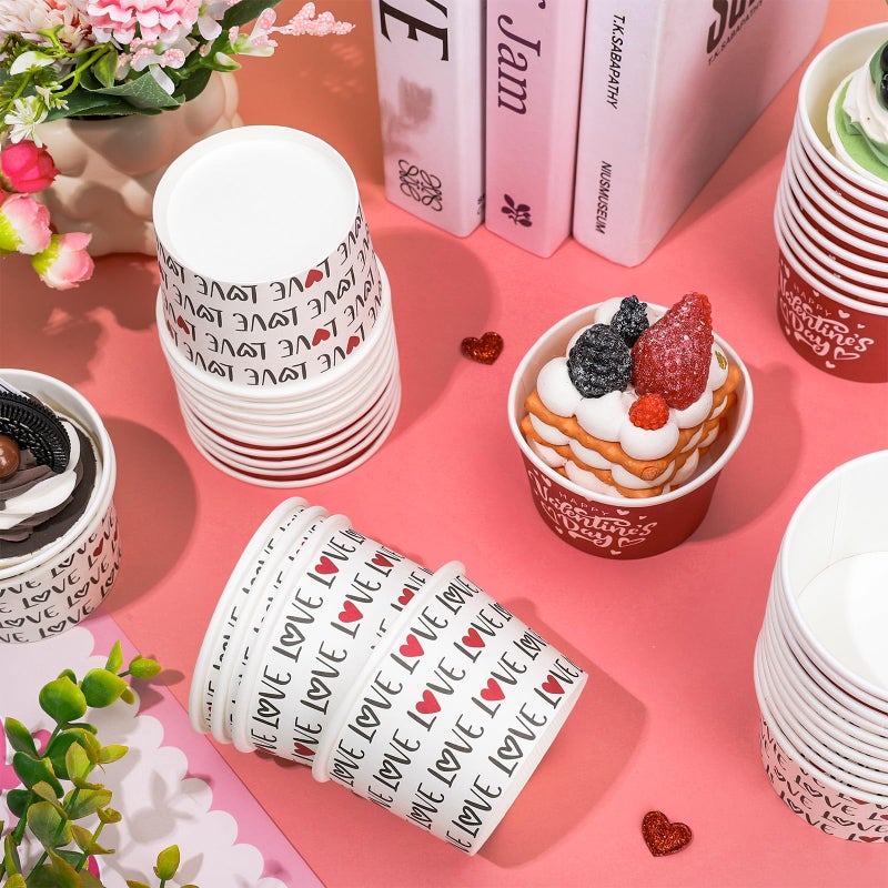Whaline 60 Packs Snack Cups Love Red Heart Disposable Bowls 9oz Dessert Food Treat Paper Bowls for Wedding Treats Cupcakes Party Favor Supplies Decor - Image 5