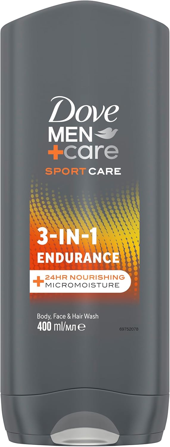 Dove MenCare Sport Care Endurance 3in1 Hair Body and Face Wash Body Cleanser shower gel with 24 hour nourishing MicroMoisture technology for invigorated and reenergised skin 400 ml