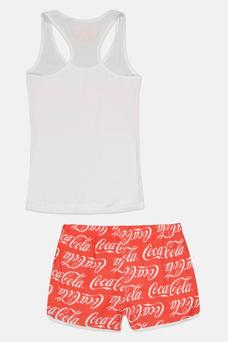 Coca-Cola Kids Girl 2 PIeces Brand Logo Sleeveless Top With Shorts Set, Multicolor - Image 2