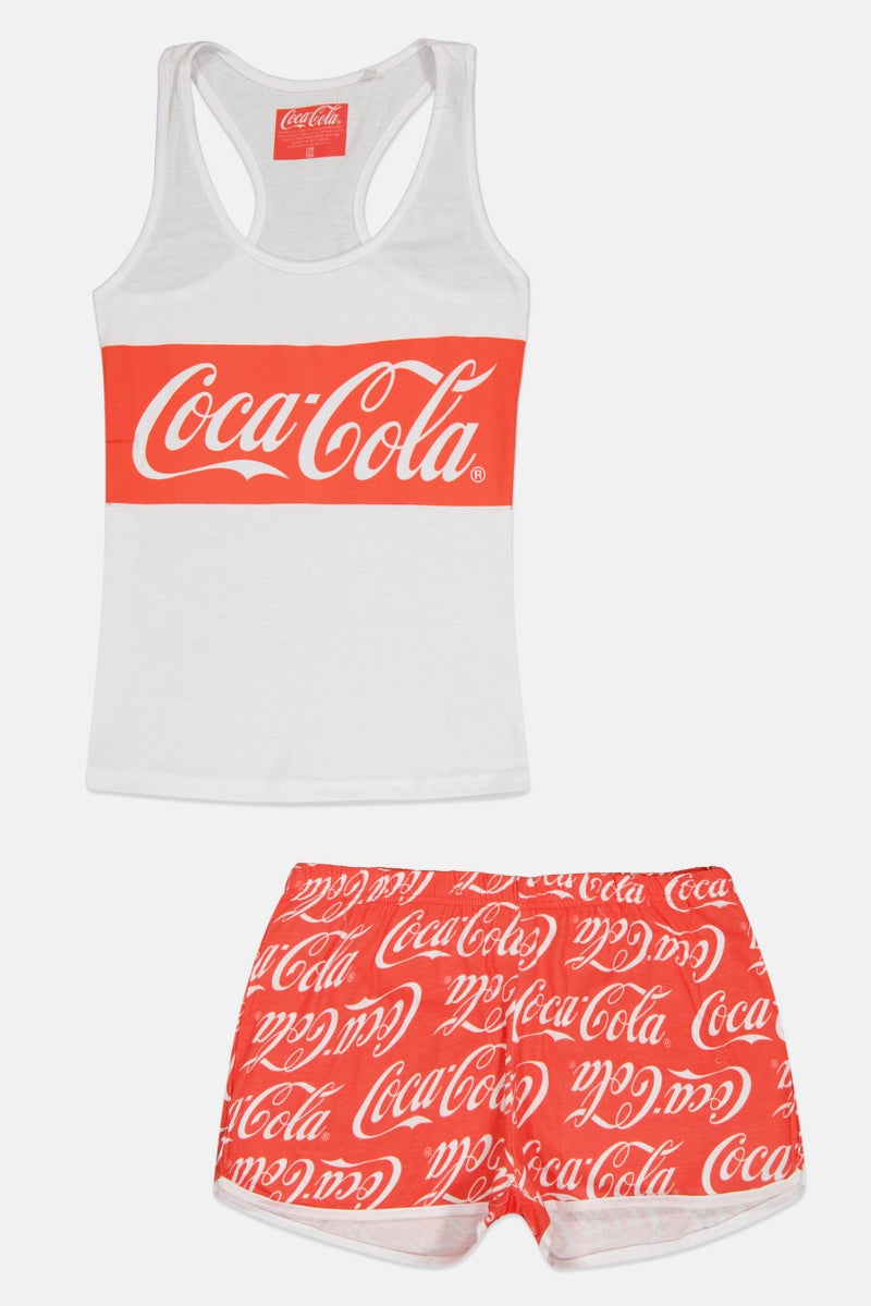 Coca-Cola Kids Girl 2 PIeces Brand Logo Sleeveless Top With Shorts Set, Multicolor - Image 1