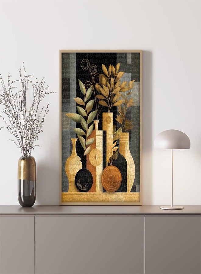 PICKFORU Impossible Puzzle for Adults 1000 Pieces, Geometric Modern Art Jigsaw Puzzle Plant Floral Vase, Black Golden Abstract Challenge Puzzles - Image 5