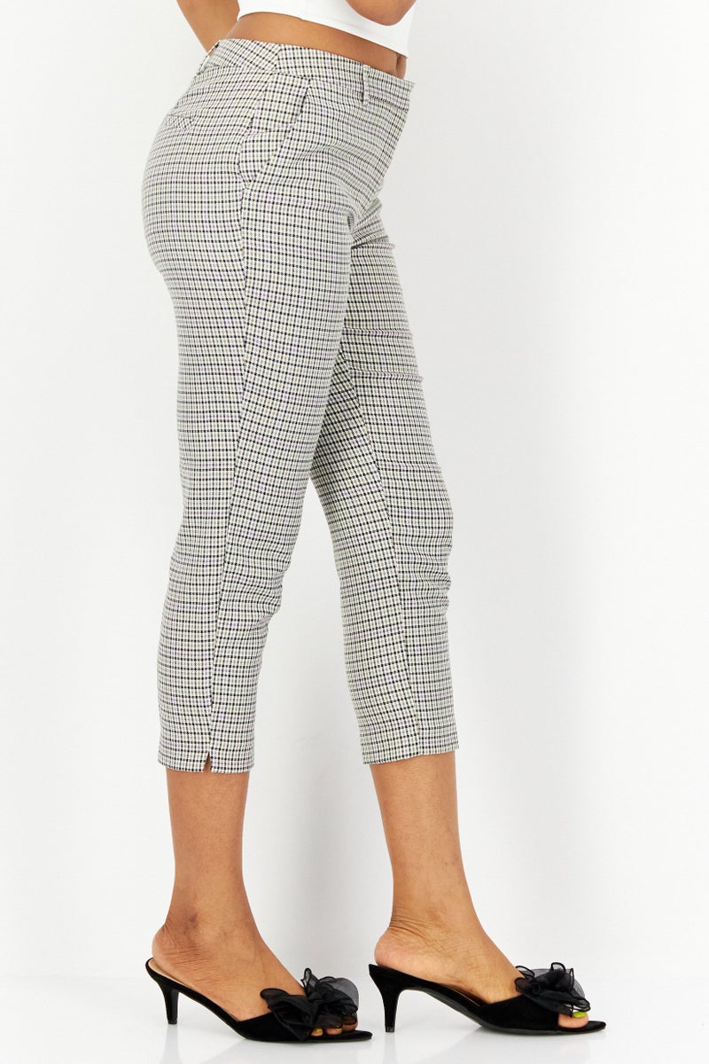 DOROTHY PERKINS Women Petite Checkered Straight Leg Pants, White Combo  - Image 3