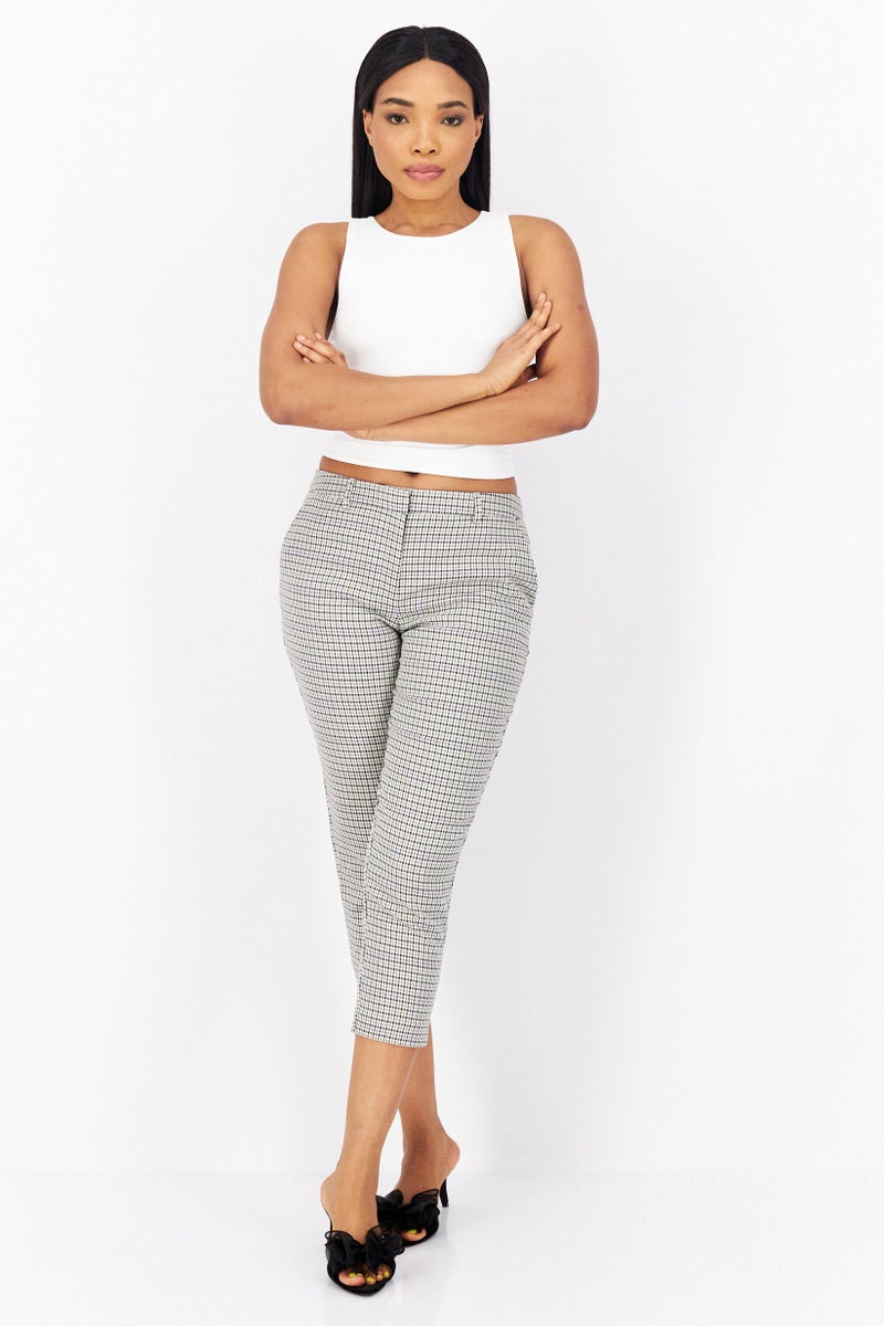DOROTHY PERKINS Women Petite Checkered Straight Leg Pants, White Combo  - Image 2