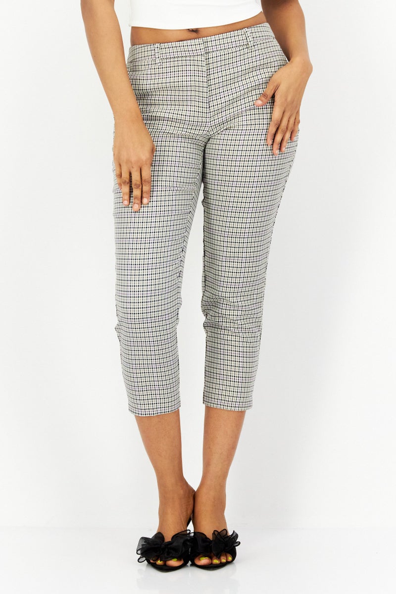 DOROTHY PERKINS Women Petite Checkered Straight Leg Pants, White Combo  - Image 1
