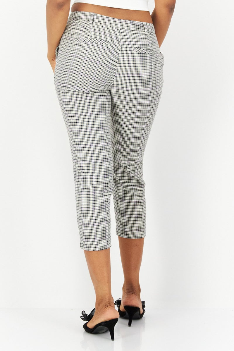 DOROTHY PERKINS Women Petite Checkered Straight Leg Pants, White Combo  - Image 4