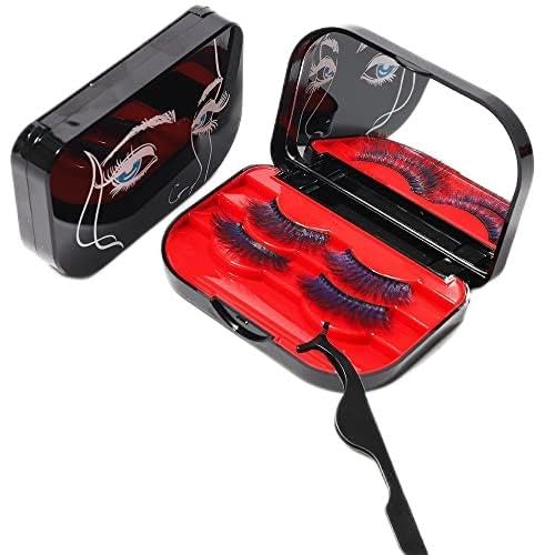 JYHi 3 Tier Eyelash Storage Case Lash Dime Organizer Holder Box with Mirror Makeup Cosmetic Travel Case Empty and Eyelash Tweezer False Lash Container Black Red 