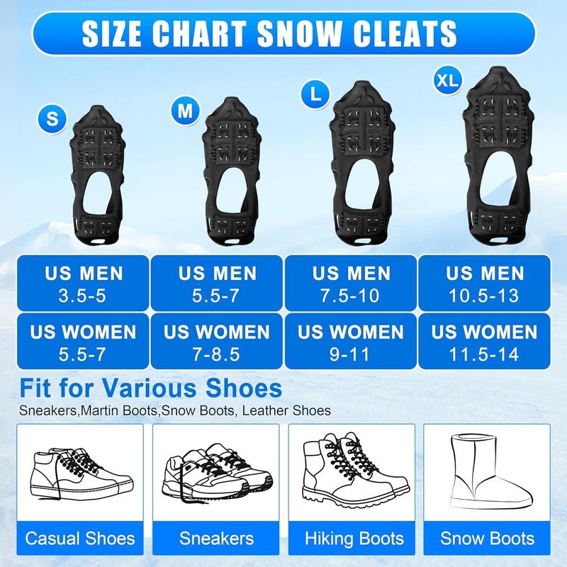 SILANON Ice Cleats for Shoes and Boots, Snow Traction Cleats Crampons Anti Slip 24 Steel Grippers Shoe Spikes Grips for Snow and Ice Slip-on Snow Cleats Overshoes for Women Men Winter Walking Hiking Fishing - Image 5