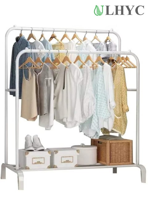 Freestanding Hanger Double Pole Multi-functional Bedroom Clothing Rack, White ‎55.12 x 109.98 x 145.03 cm